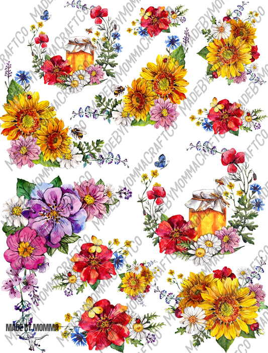 Summer Florals And Honey - Cheat Clear Waterslide ™ or Sticker Themed Sheet  Elements Sheet