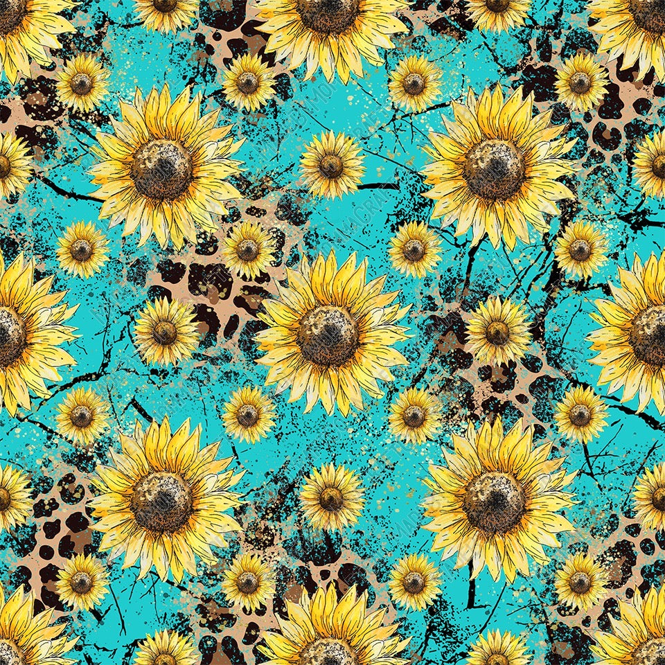 Sunflower Leopard Turquoise Can&#39;t Be Tamed - Vinyl Or Waterslide Seamless Wrap