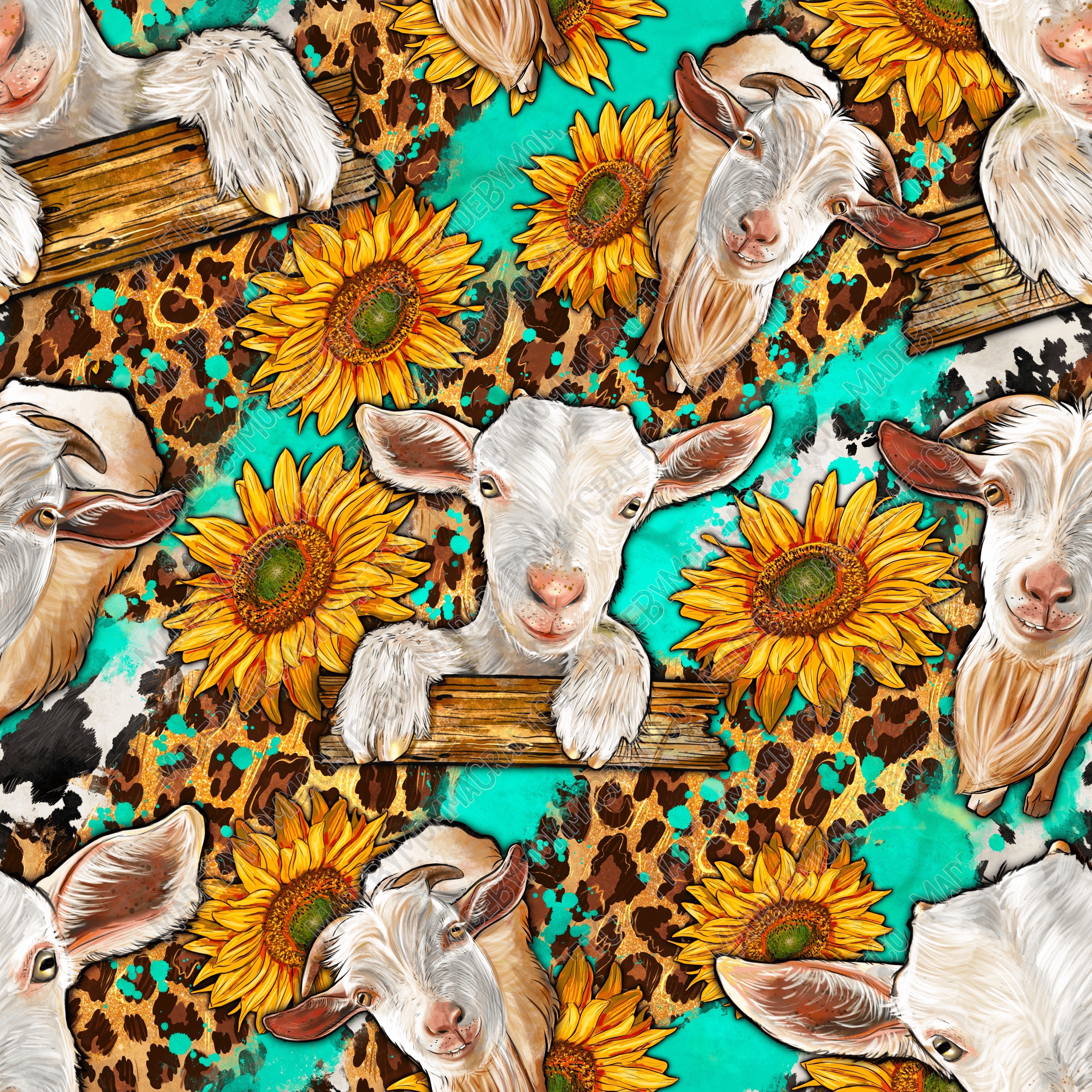 Sunflowers and Goat Western - Vinyl Or Waterslide Seamless Wrap