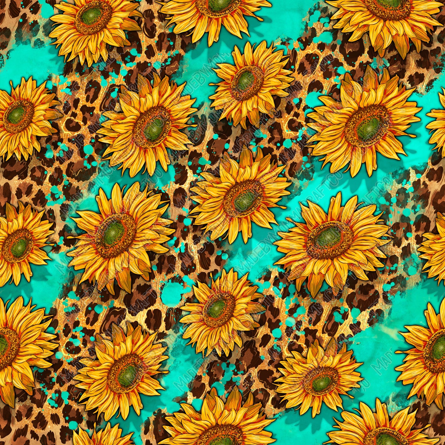 Sunflowers and Leopard Western - Vinyl Or Waterslide Seamless Wrap