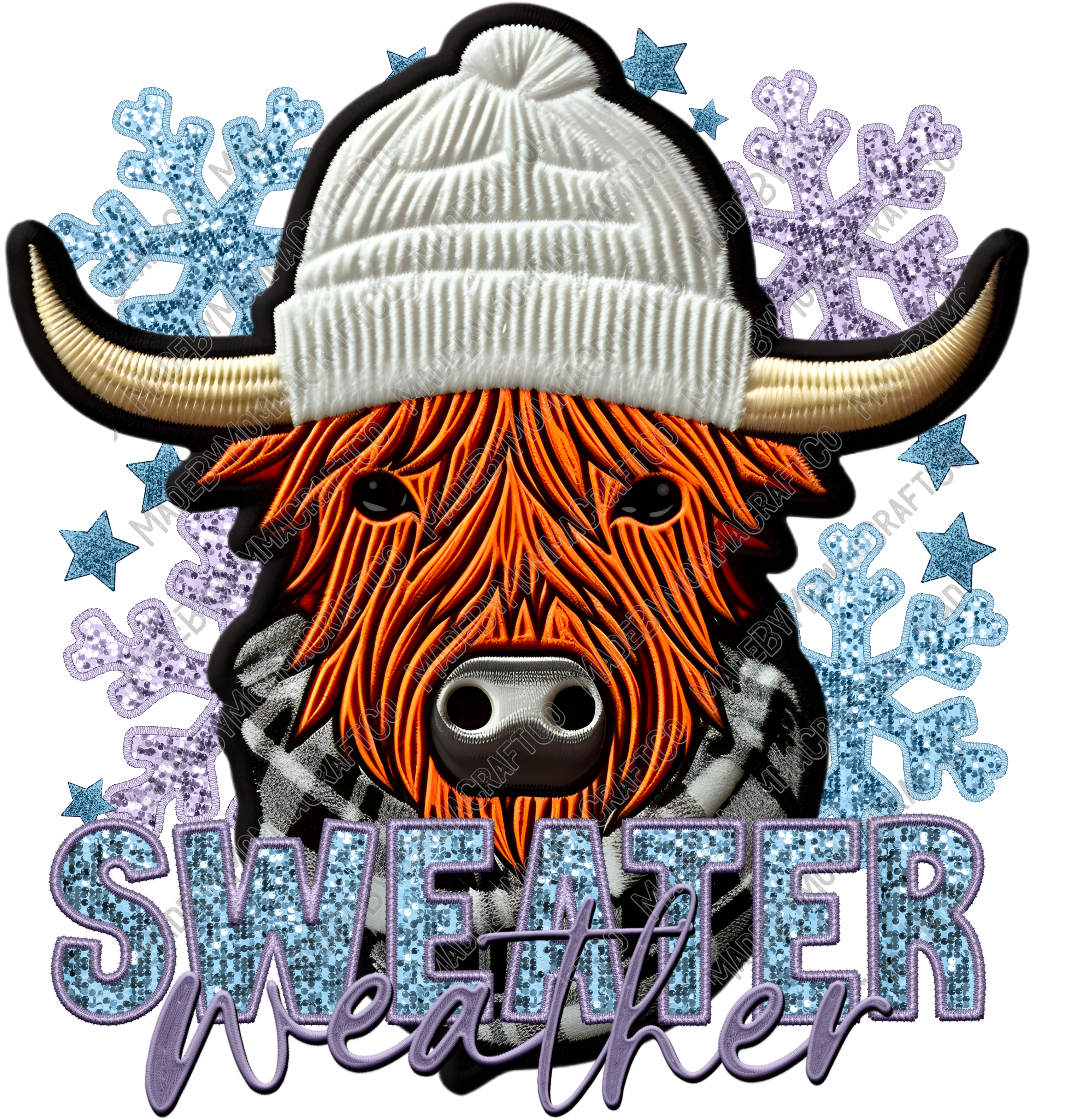 Sweater Weather - Faux Embroidery - Cheat Clear Waterslide™ or White Cast Sticker