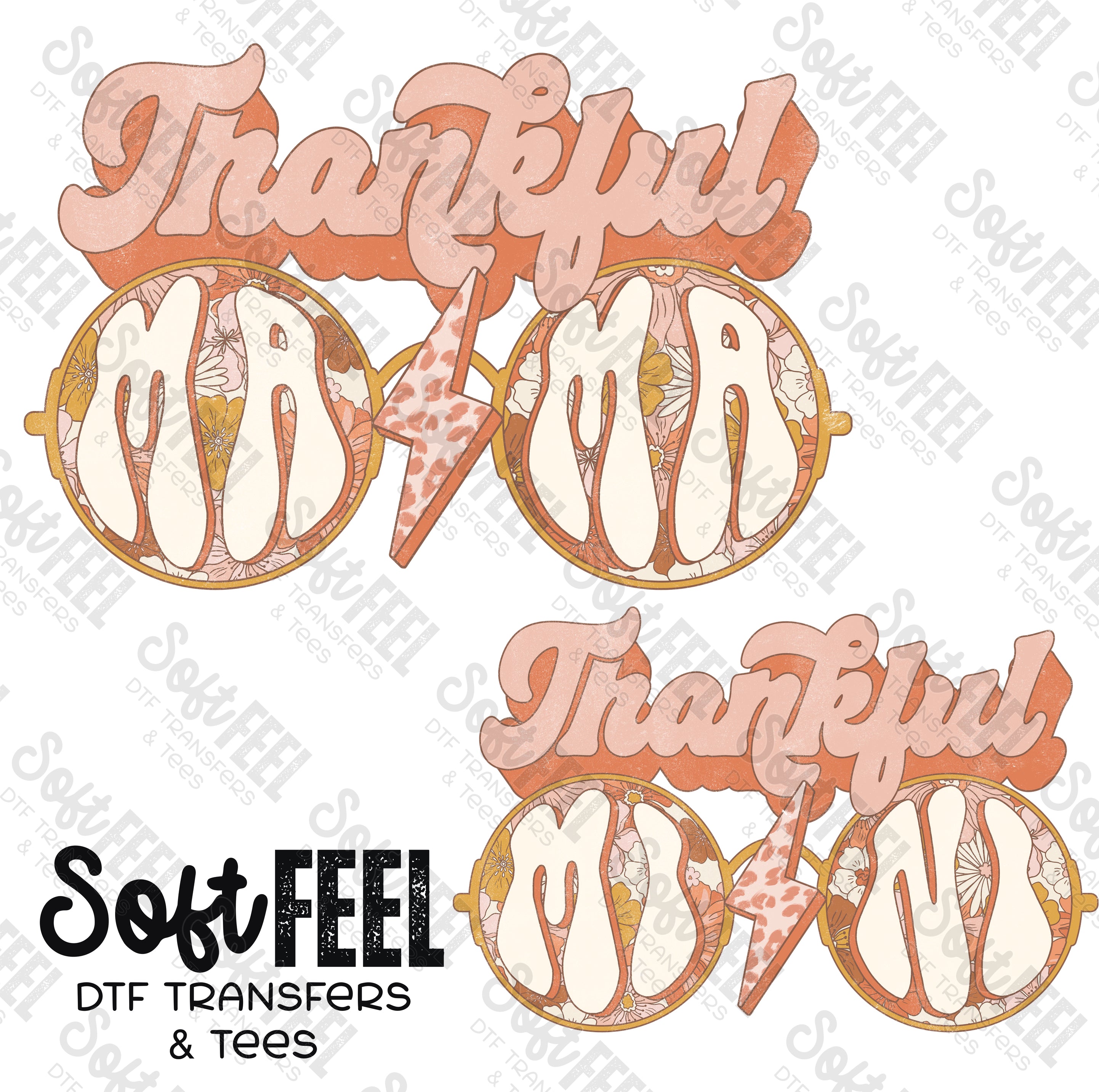 Mama Mini Thankful Retro - Mama Mini Set / Youth / Women&#39;s - Direct To Film Transfer / DTF - Heat Press Clothing Transfer