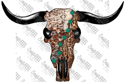 Turquoise Longhorn - Country Western - Direct To Film Transfer / DTF - Heat Press Clothing Transfer