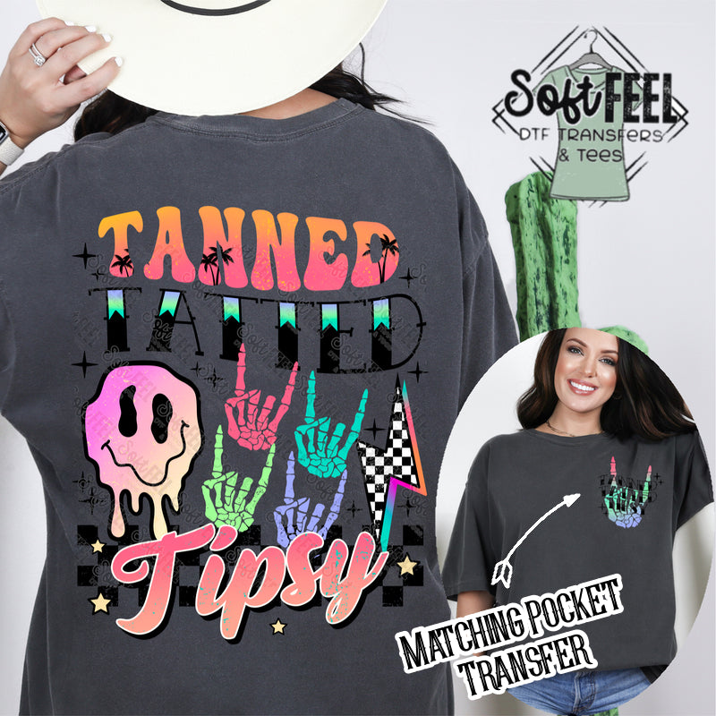 Tanned Tatted and Tipsy - Retro / Summer - Direct To Film Transfer / DTF - Heat Press Clothing Transfer