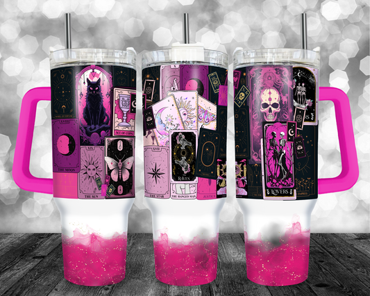 Pink Tarot Cards - 40oz Handle Tumbler - Sublimation or Waterslide Wrap