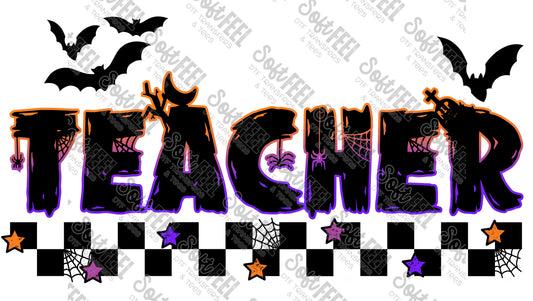 Retro Teacher Halloween - Occupations / School and Teacher - Direct To Film Transfer / DTF - Heat Press Clothing Transfer