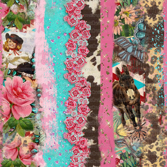 Teal And Pink Southwestern Donkey Cowgirl - Vinyl Or Waterslide Seamless Wrap