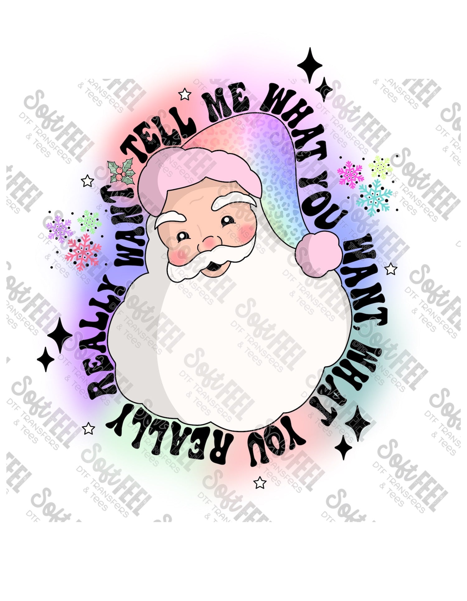 Tell Me Santa - Women&#39;s / Christmas / Retro - Direct To Film Transfer / DTF - Heat Press Clothing Transfer