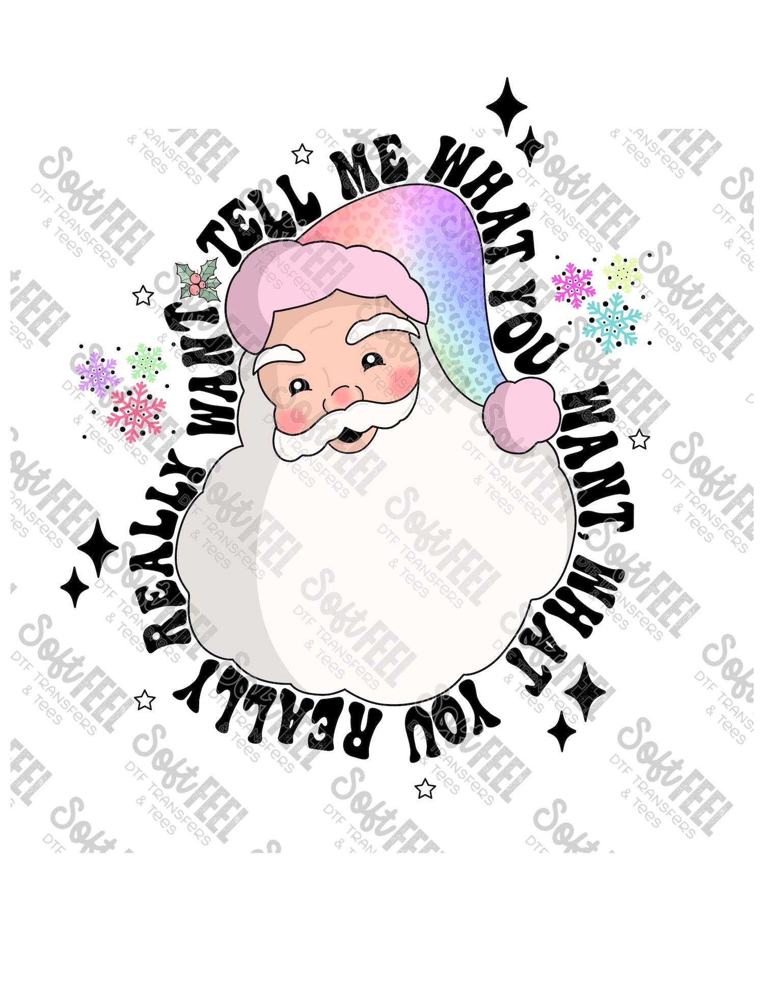 Tell Me Santa 2 - Women&#39;s / Christmas / Retro - Direct To Film Transfer / DTF - Heat Press Clothing Transfer
