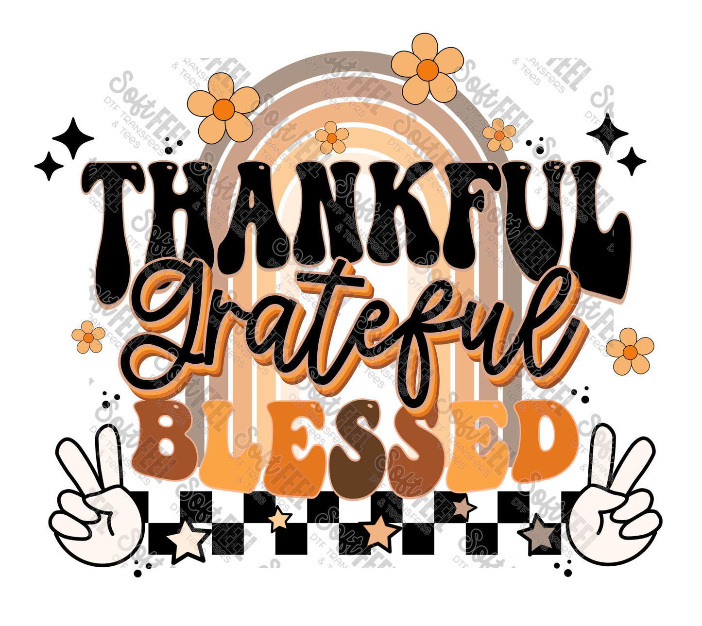 Thankful Grateful Blessed - Retro / Fall - Direct To Film Transfer / DTF - Heat Press Clothing Transfer