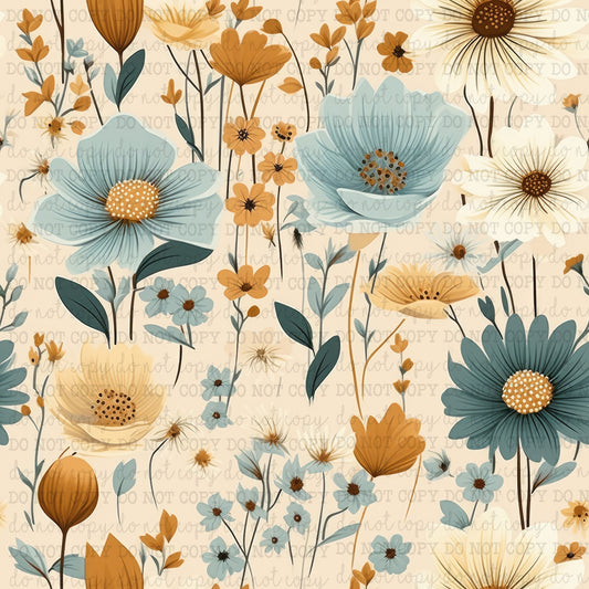 The Blues Wildflowers Pattern 4 - Vinyl Or Waterslide Seamless Wrap