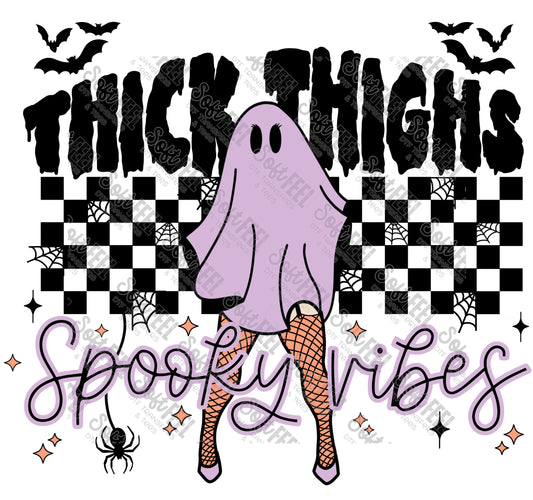 Thick Thighs Spooky Vibes - Retro / Halloween Horror - Direct To Film Transfer / DTF - Heat Press Clothing Transfer