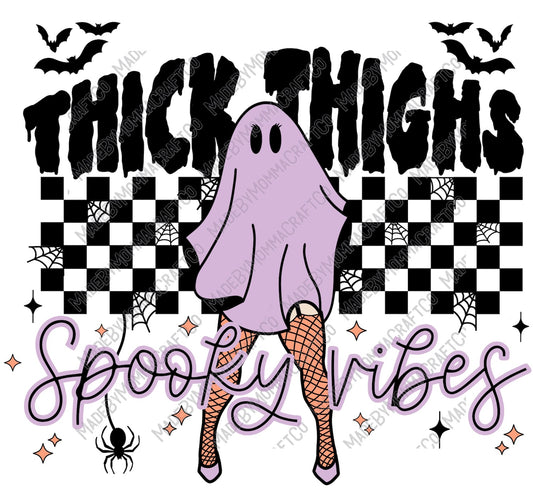 Retro Thick Thighs Spooky Vibes Ghost - Halloween - Cheat Clear Waterslide™ or White Cast Sticker