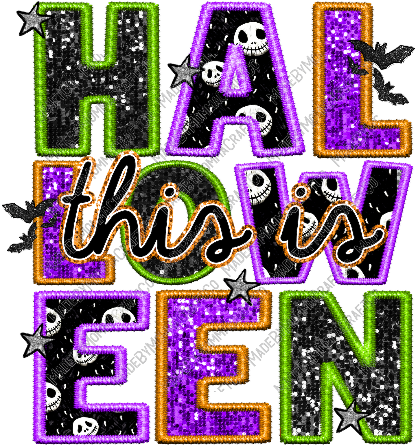 This Is Halloween Faux Embroidery Glitter Sequins - Cheat Clear Waterslide™ or White Cast Sticker