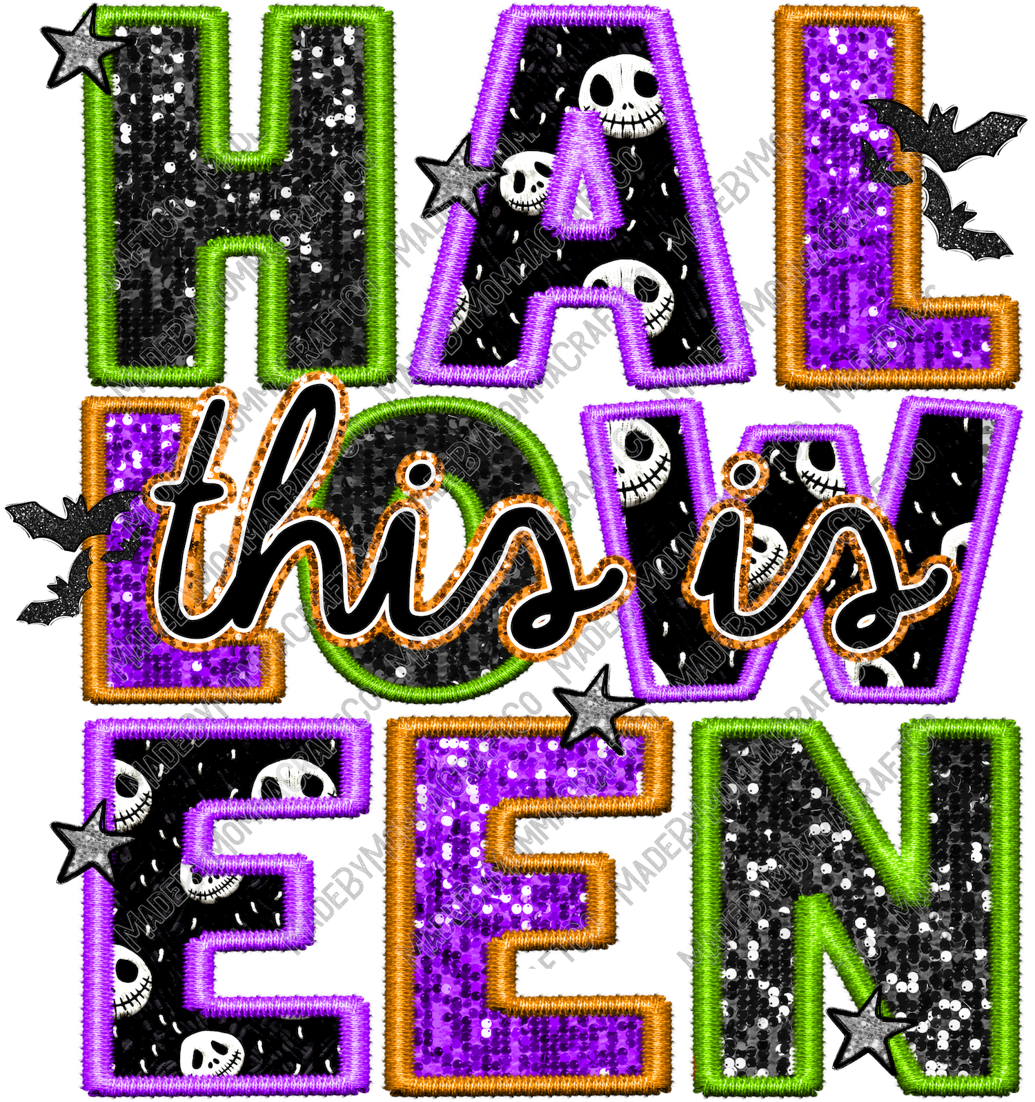 This Is Halloween Faux Embroidery Glitter Sequins - Cheat Clear Waterslide™ or White Cast Sticker