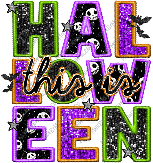 This Is Halloween Faux Embroidery Glitter Sequins - Cheat Clear Waterslide™ or Cheat Clear Sticker Decal