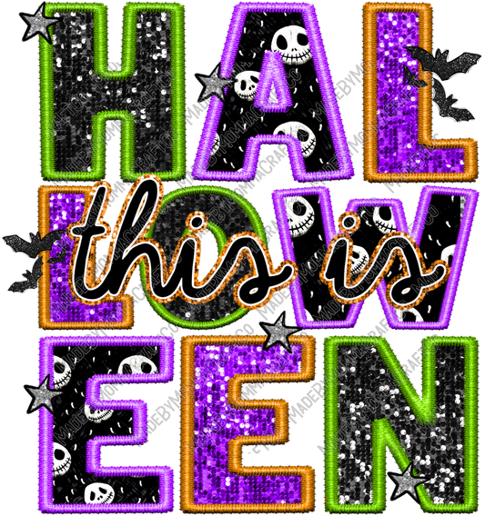 This Is Halloween Faux Embroidery Glitter Sequins - Cheat Clear Waterslide™ or White Cast Sticker