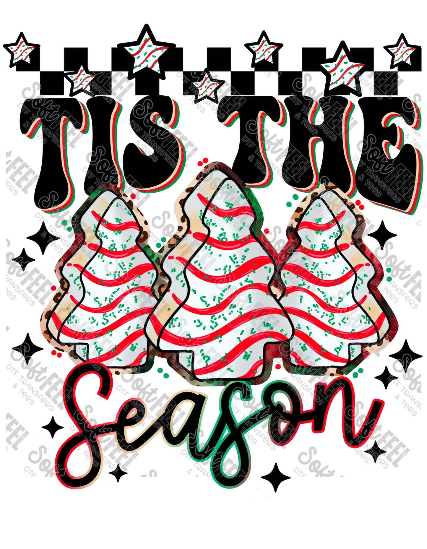 Tis The Season - Women's / Christmas / Retro / Youth - Direct To Film Transfer / DTF - Heat Press Clothing Transfer