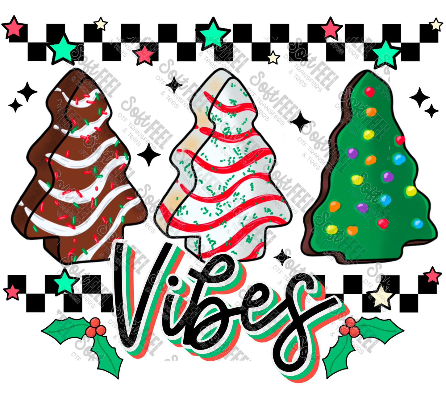 Tree Cake Vibes - Women's / Christmas / Retro / Youth - Direct To Film Transfer / DTF - Heat Press Clothing Transfer