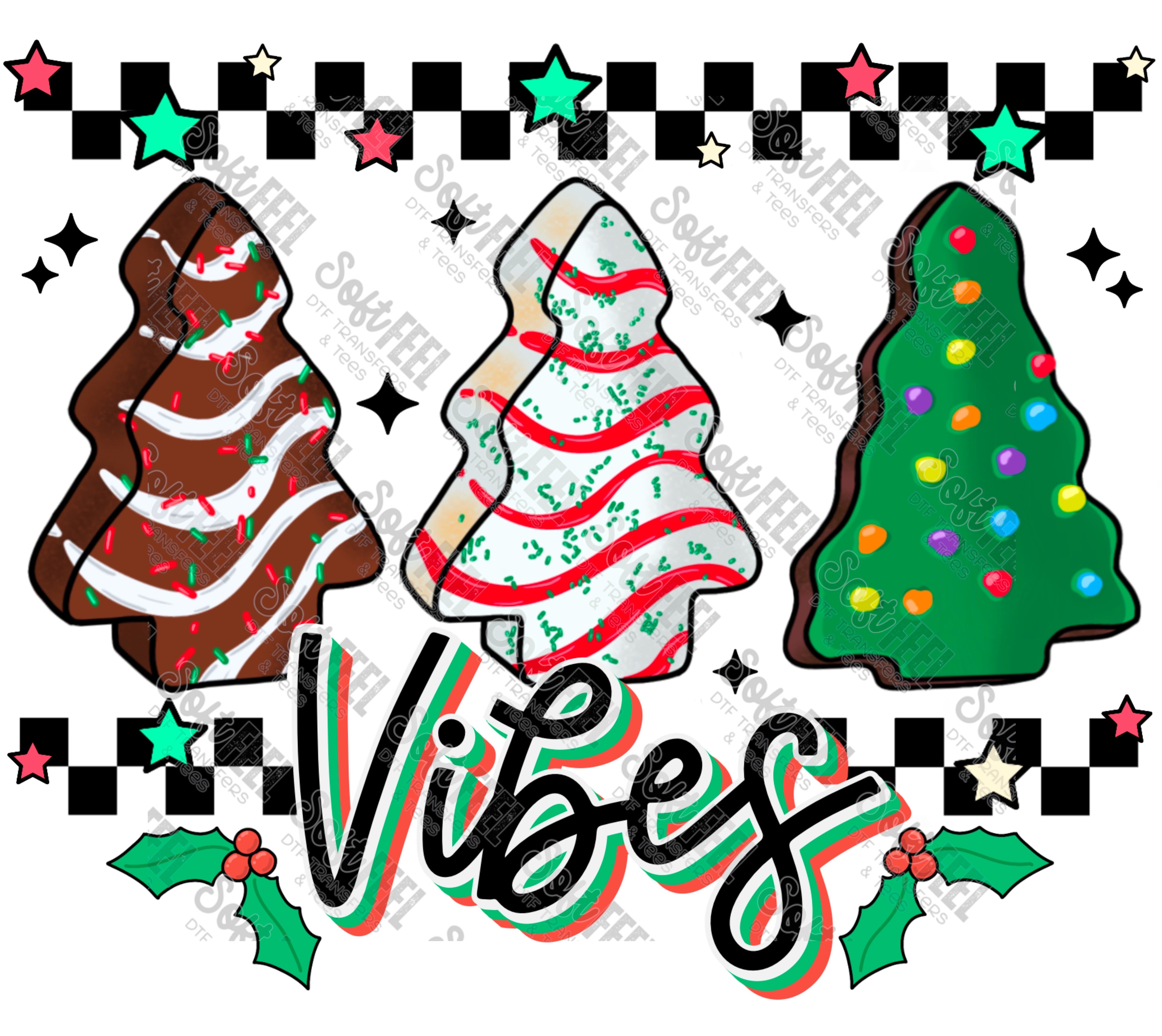 Tree Cake Vibes - Women&#39;s / Christmas / Retro / Youth - Direct To Film Transfer / DTF - Heat Press Clothing Transfer