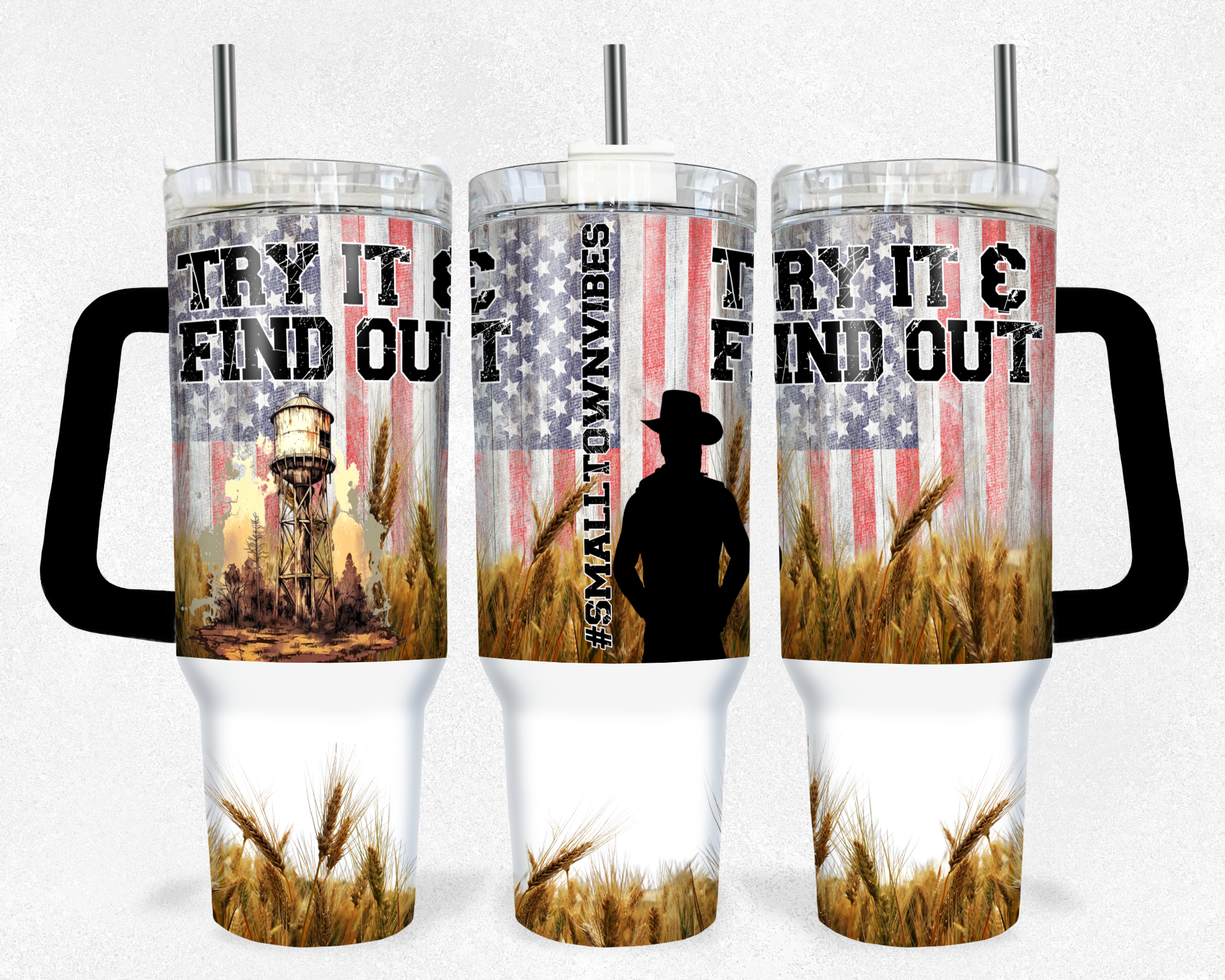 Try It &amp; Find Out Small Town - 40oz Handle Tumbler - Sublimation or Waterslide Wrap