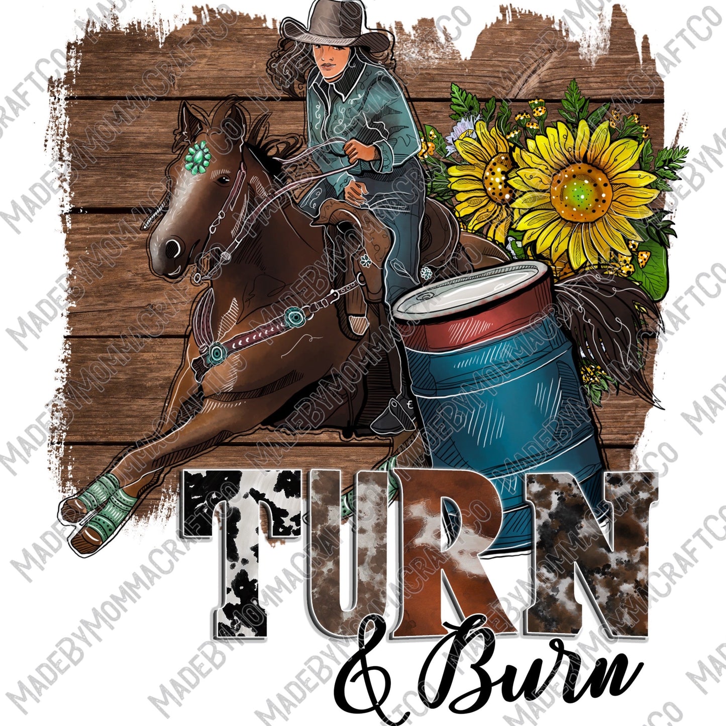 Turn and Burn Barrel Racing Country Western - Cheat Clear Waterslide™ or White Cast Sticker