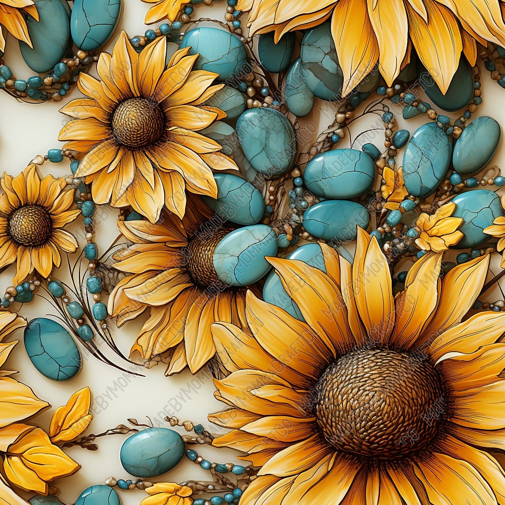 Turquoise Sunflower Stones - Vinyl Or Waterslide Seamless Wrap