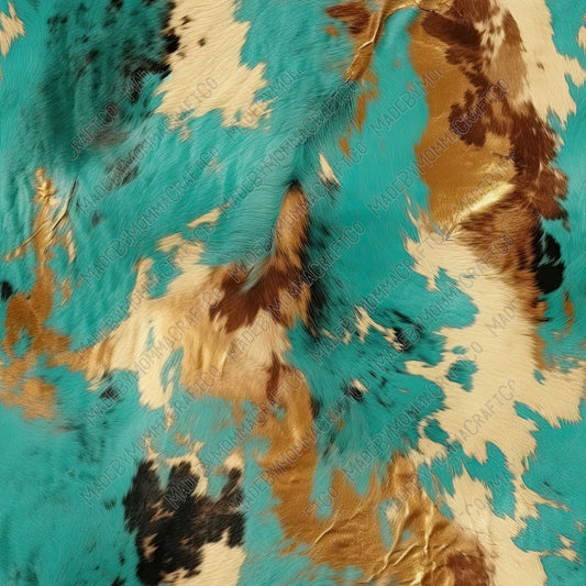 Turquoise Western Hide Mix 1 - Vinyl Or Waterslide Seamless Wrap