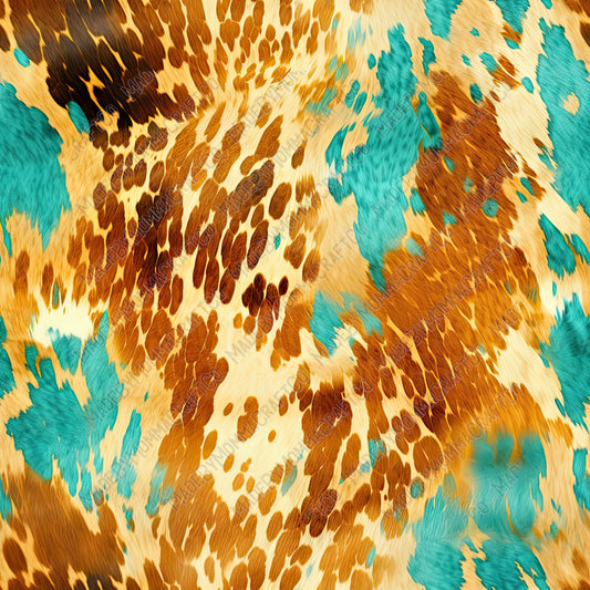 Turquoise Western Hide Mix 9 - Vinyl Or Waterslide Seamless Wrap