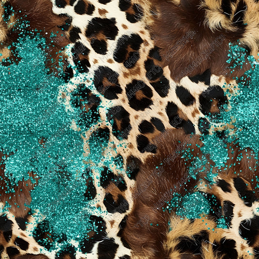 Turquoise Western Glitter Hide 04 - Vinyl Or Waterslide Seamless Wrap