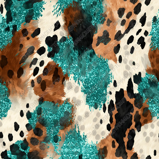 Turquoise Western Glitter Hide 07 - Vinyl Or Waterslide Seamless Wrap