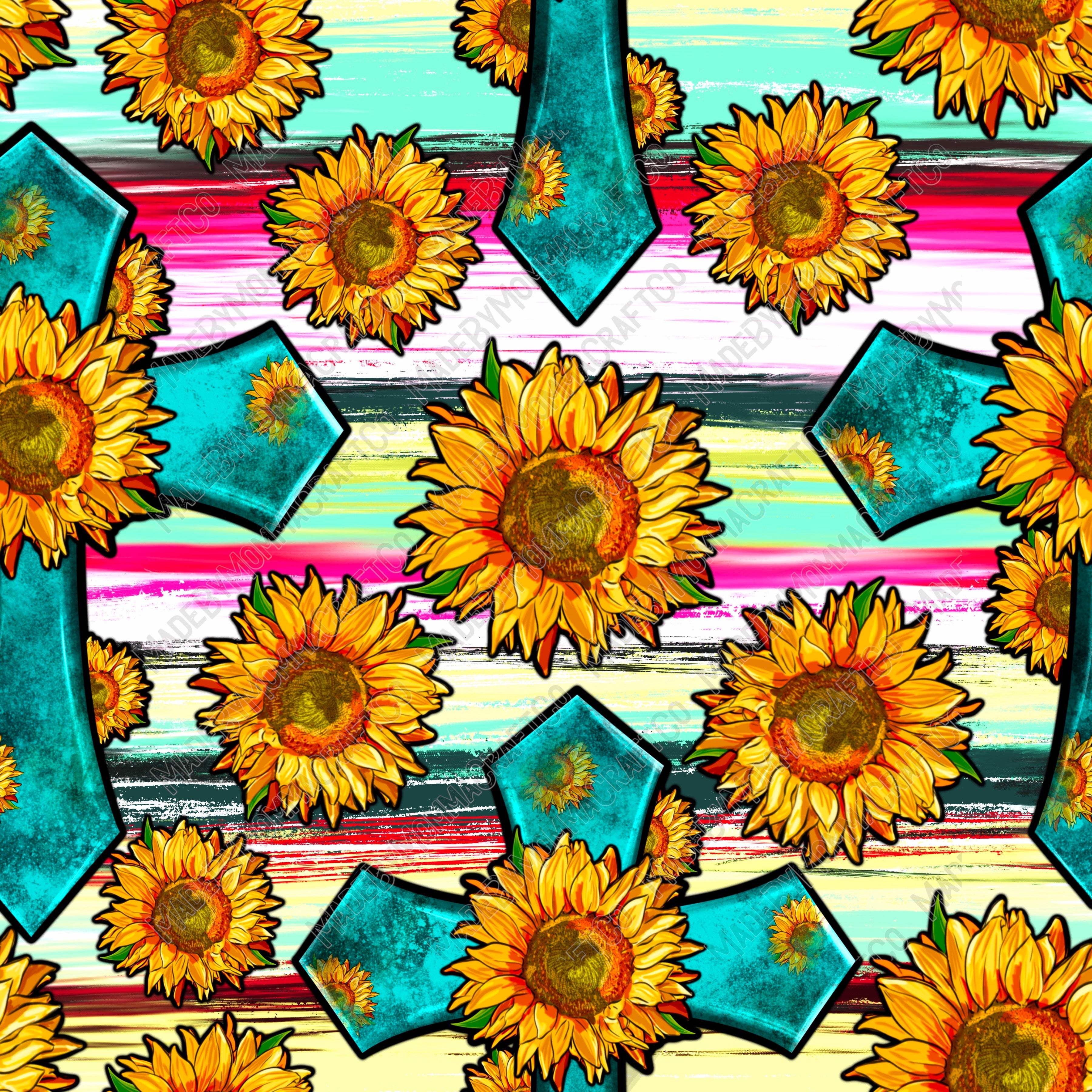 Turquoise Cross and Sunflowers With Serape - Vinyl Or Waterslide Seamless Wrap