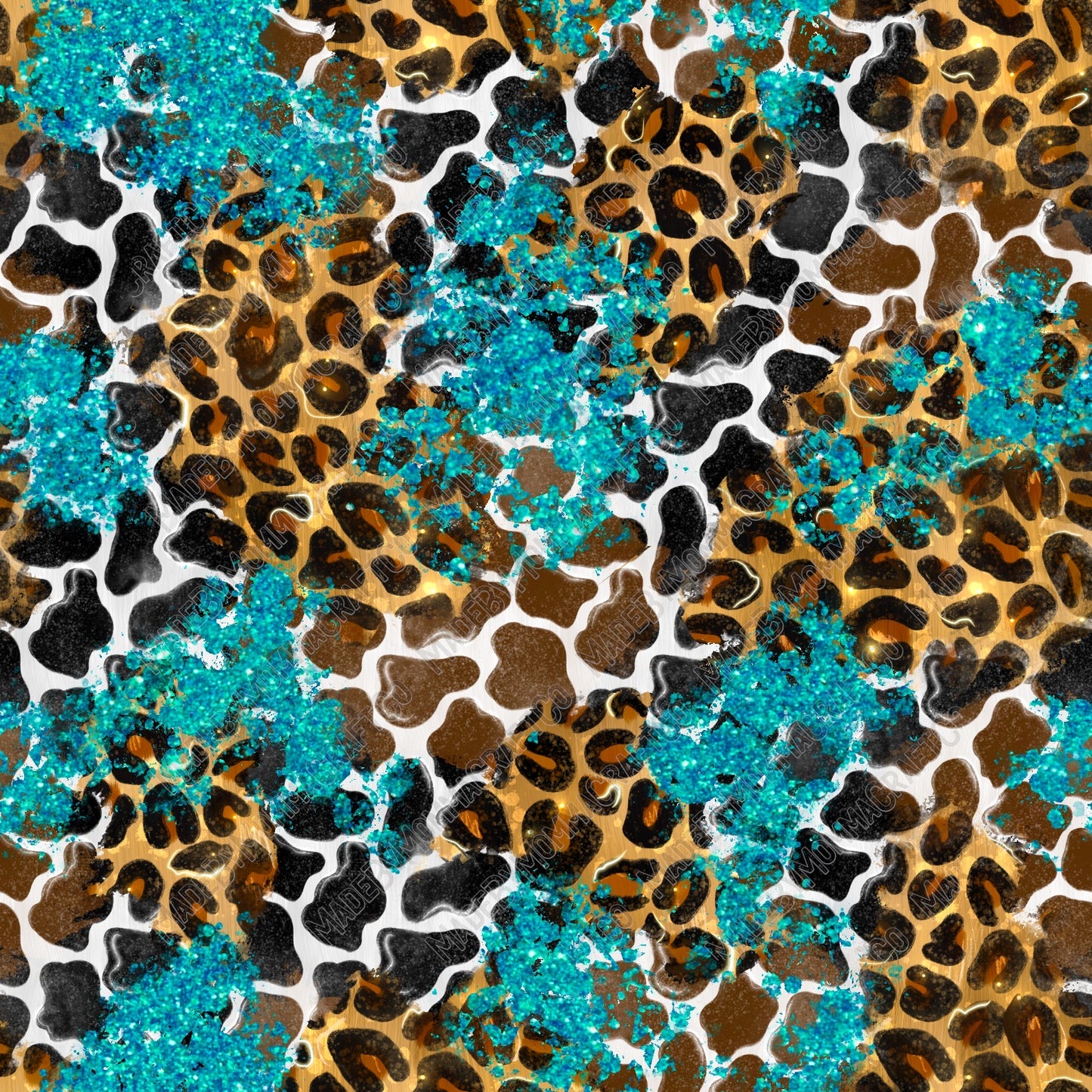 Turquoise Glitter Cowgirl Leopard - Vinyl Or Waterslide Seamless Wrap