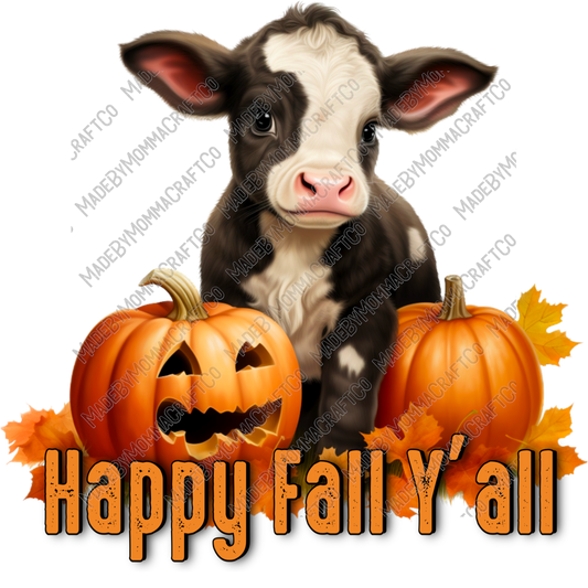 Happy Fall Y'all Cow Country Western - Cheat Clear Waterslide™ or White Cast Sticker