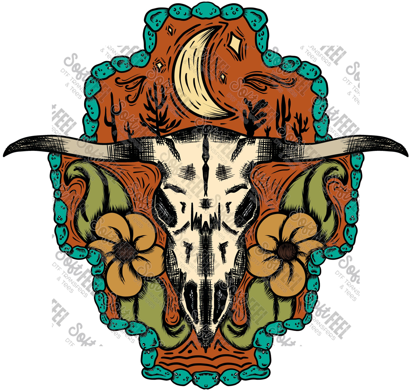 Longhorn Skull - Country Western - Direct To Film Transfer / DTF - Heat Press Clothing Transfer