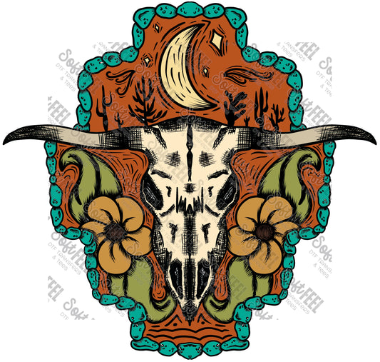 Longhorn Skull - Country Western - Direct To Film Transfer / DTF - Heat Press Clothing Transfer