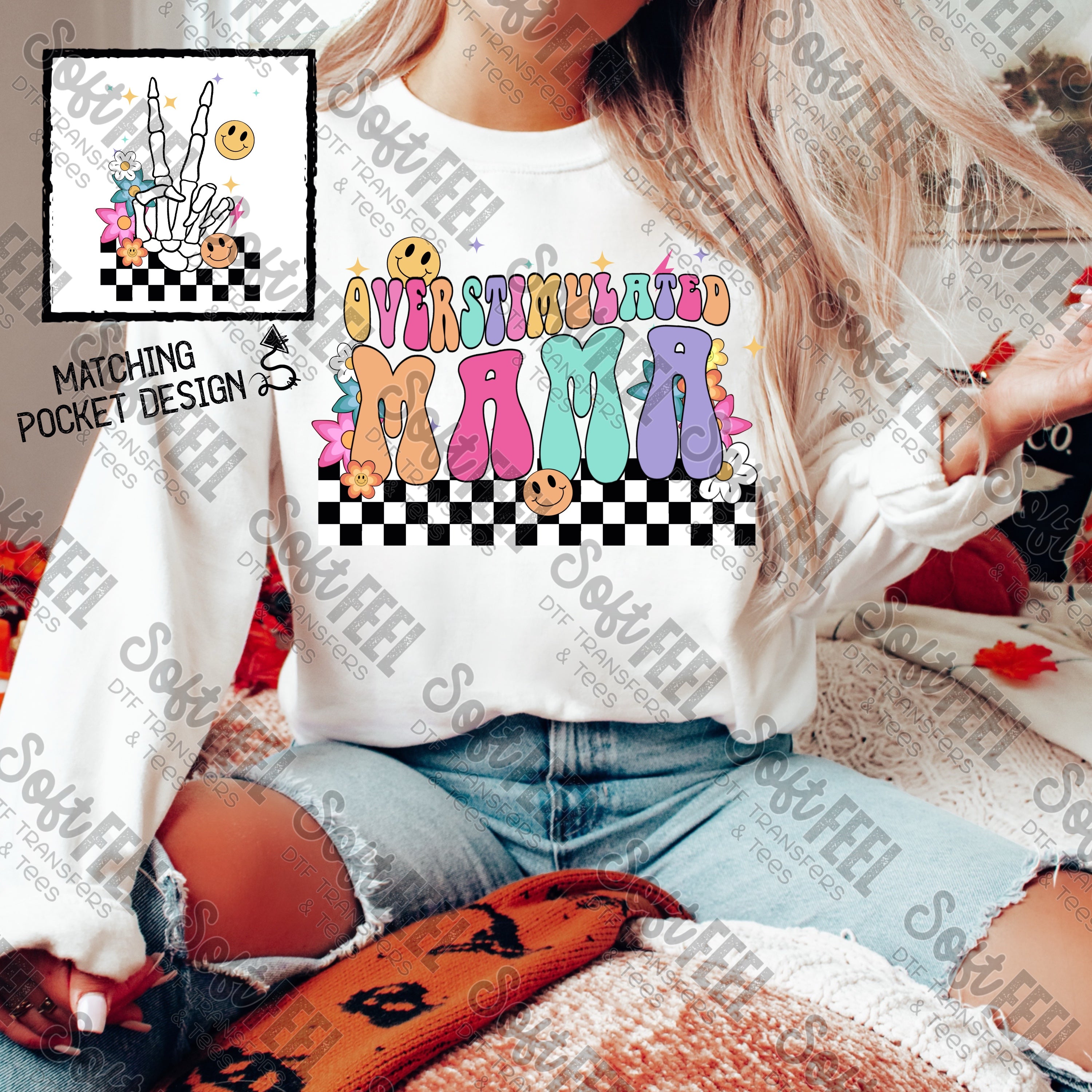 Overstimulated Mama Wavy Font - retro / snarky humor - Direct To Film Transfer / DTF - Heat Press Clothing Transfer