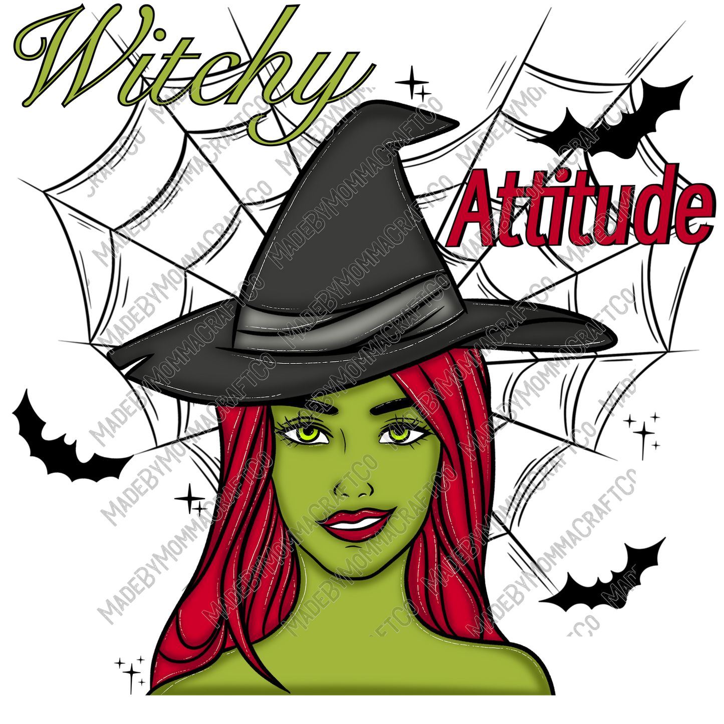 Witchy Attitude Green Witch Halloween Fall - Cheat Clear Waterslide™ or White Cast Sticker