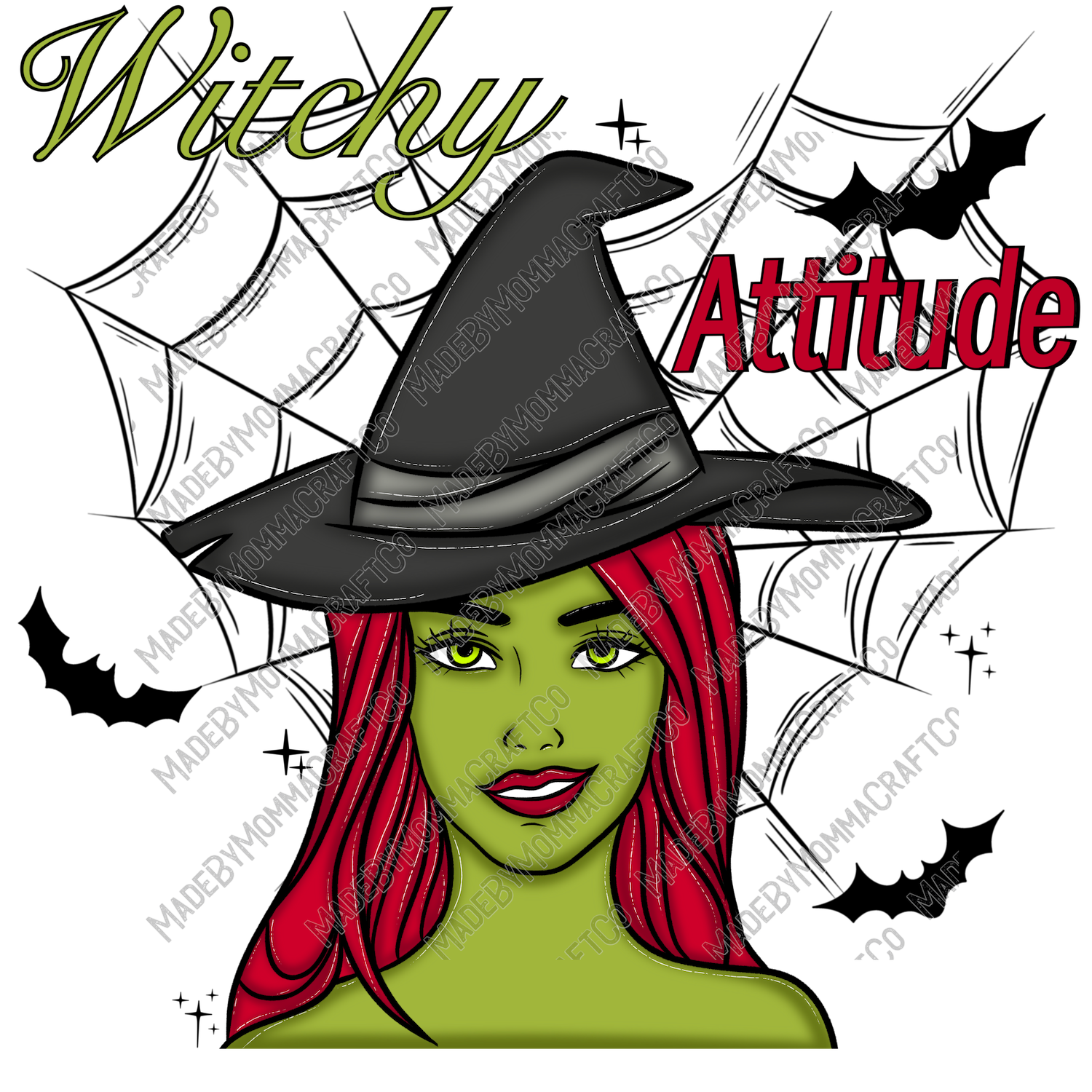Witchy Attitude Green Witch Halloween Fall - Cheat Clear Waterslide™ or White Cast Sticker