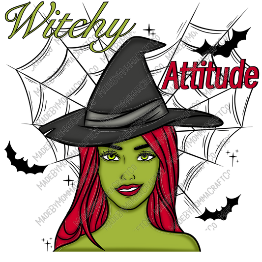 Witchy Attitude Green Witch Halloween Fall - Cheat Clear Waterslide™ or White Cast Sticker