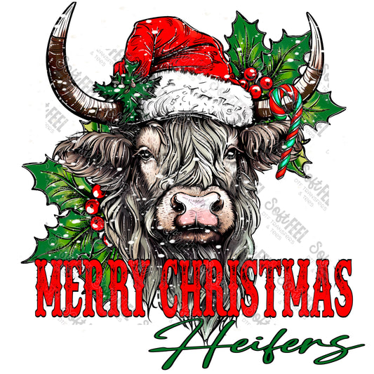 Merry Christmas Heifers - Christmas / Country Western - Direct To Film Transfer / DTF - Heat Press Clothing Transfer