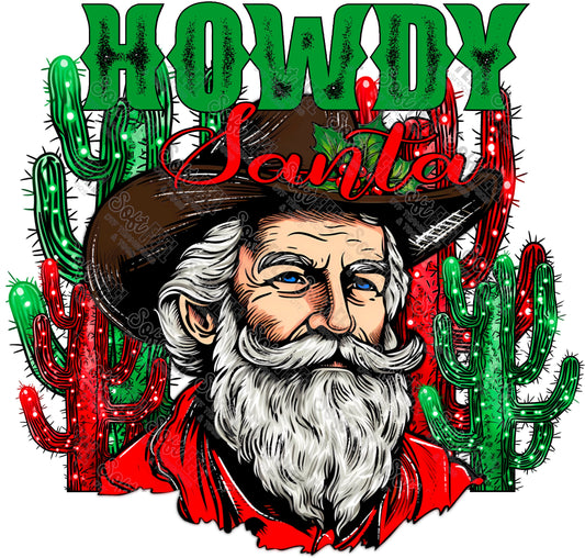 Howdy Santa - Christmas / Country Western - Direct To Film Transfer / DTF - Heat Press Clothing Transfer