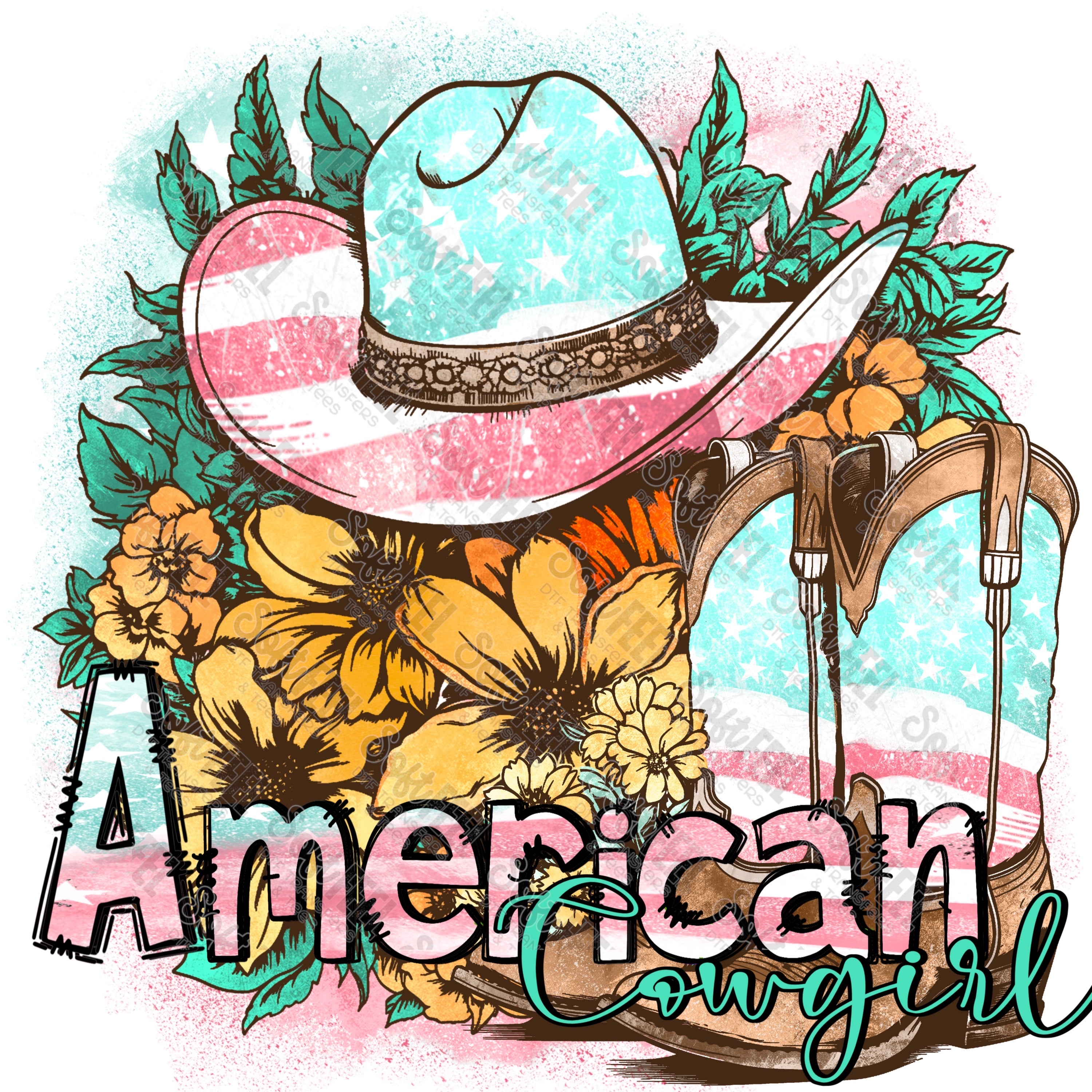 American Cowgirl  - Country / Women&#39;s - Direct To Film Transfer / DTF - Heat Press Clothing Transfer