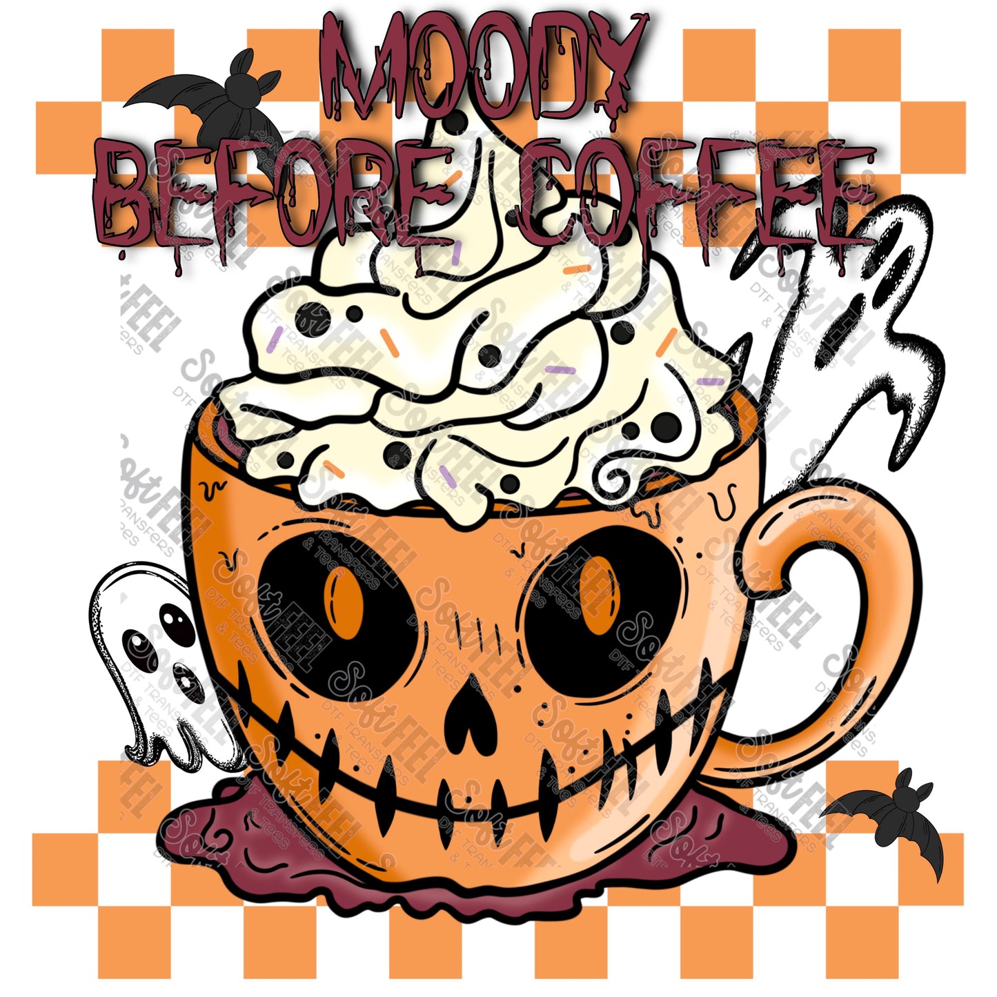 Moody Before Coffee - Halloween - Direct To Film Transfer / DTF - Heat Press Clothing Transfer