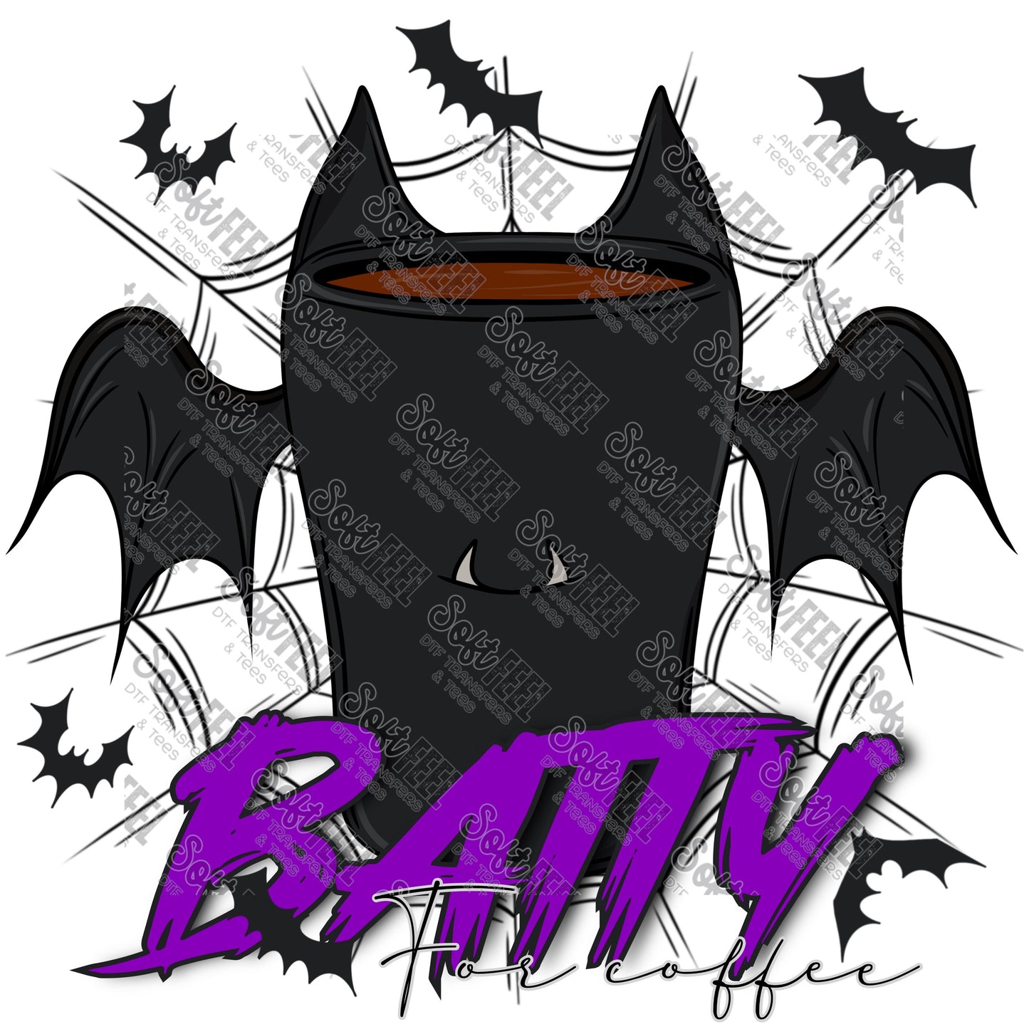 Batty For Coffee - Halloween - Direct To Film Transfer / DTF - Heat Press Clothing Transfer