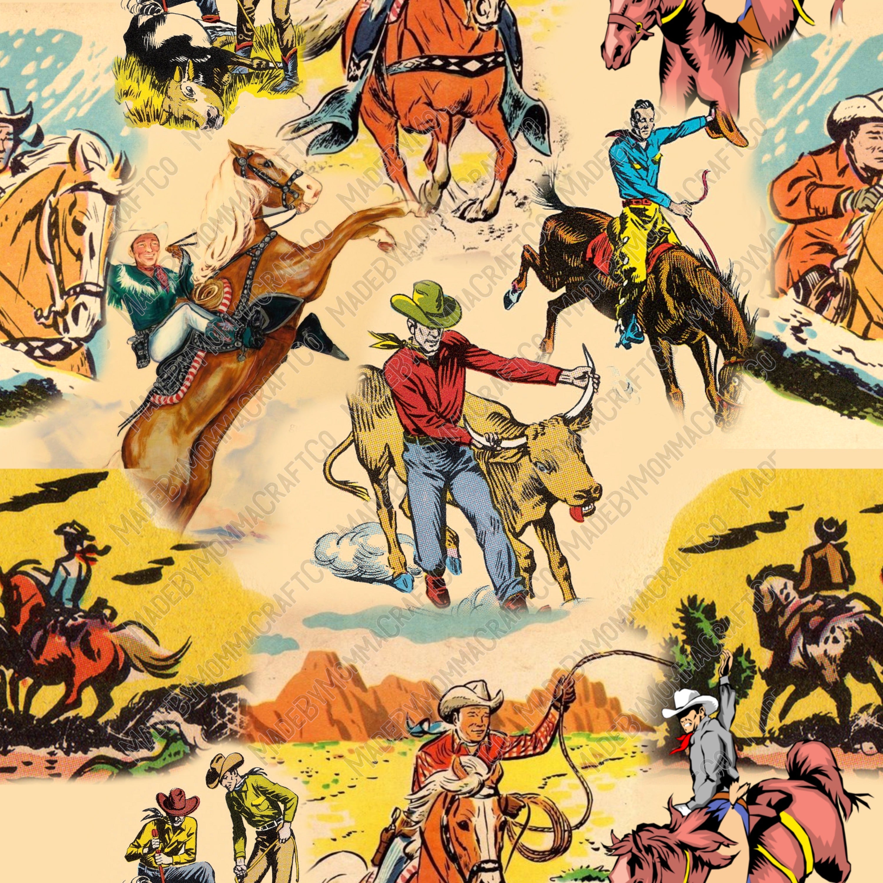 Vintage Cowboy Collage - Vinyl Or Waterslide Seamless Wrap | Made By ...