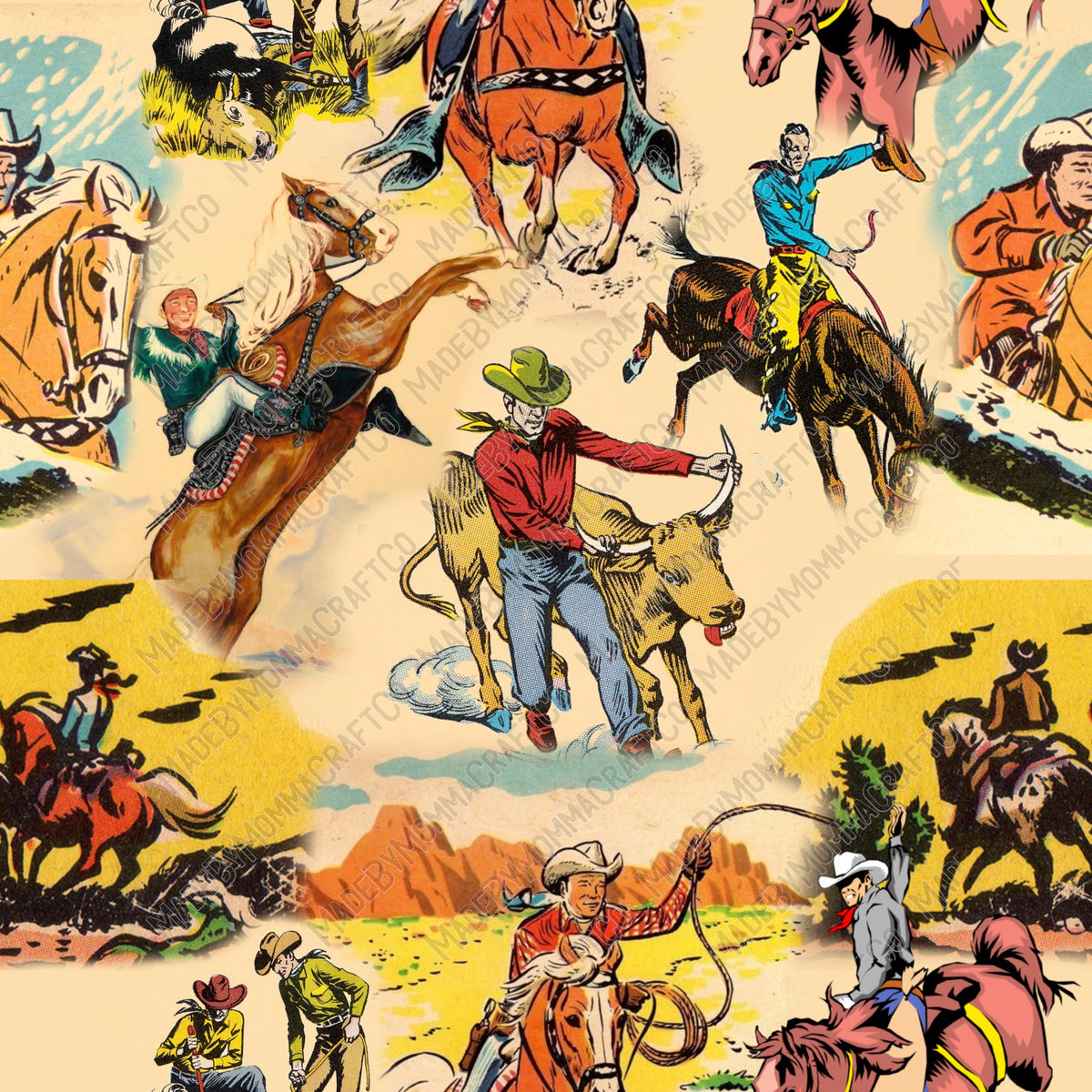 Western Rodeo Image Collages Vintage Cowboy Collage - Vinyl Or Waterslide Seamless Wrap – Made By ...