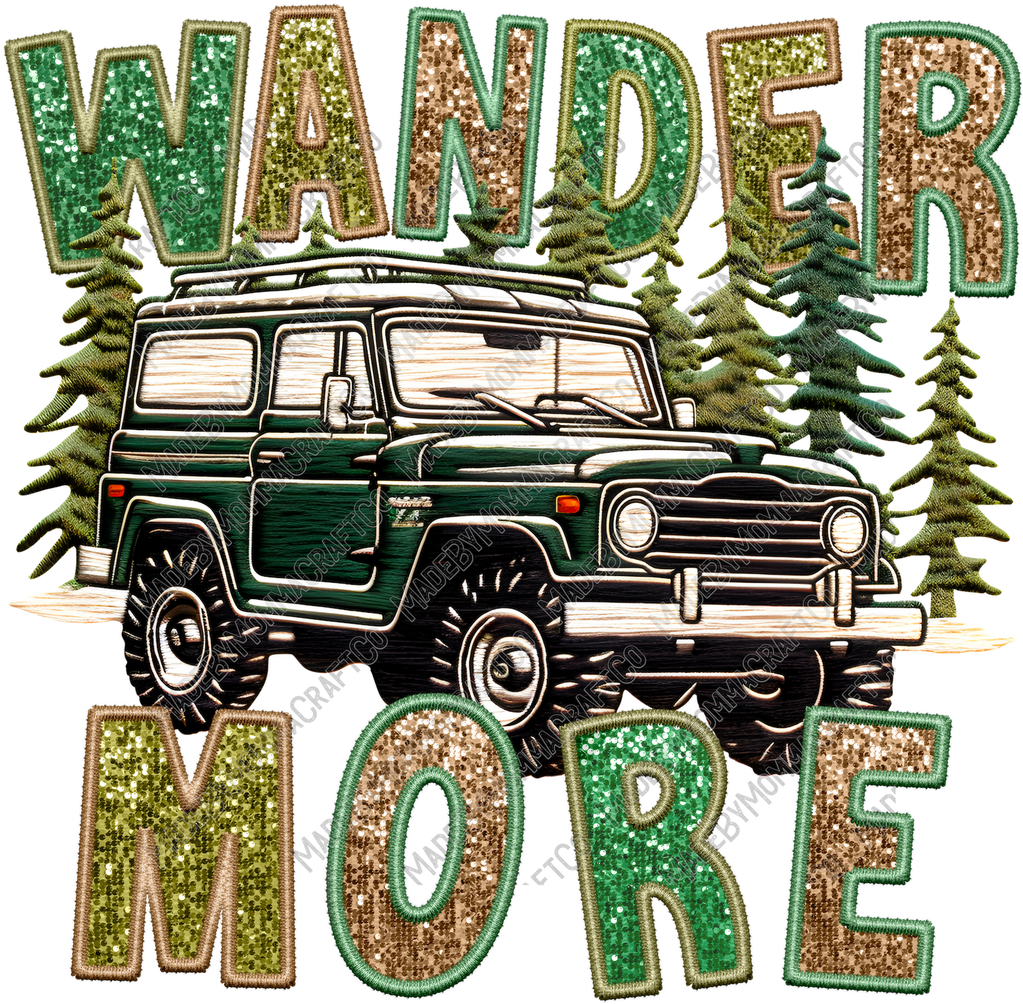 Wander More - Faux Embroidery - Cheat Clear Waterslide™ or White Cast Sticker