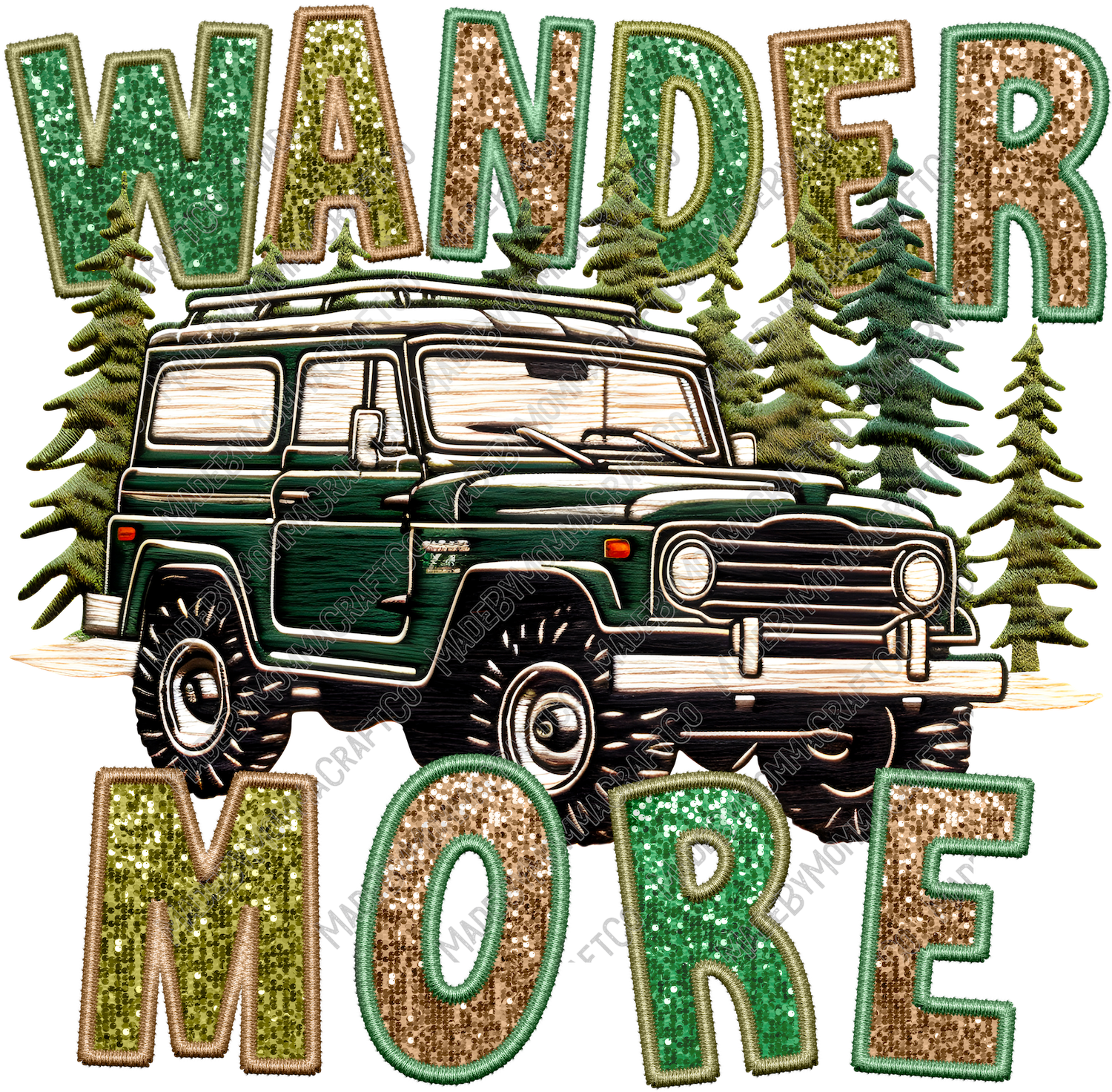 Wander More - Faux Embroidery - Cheat Clear Waterslide™ or White Cast Sticker