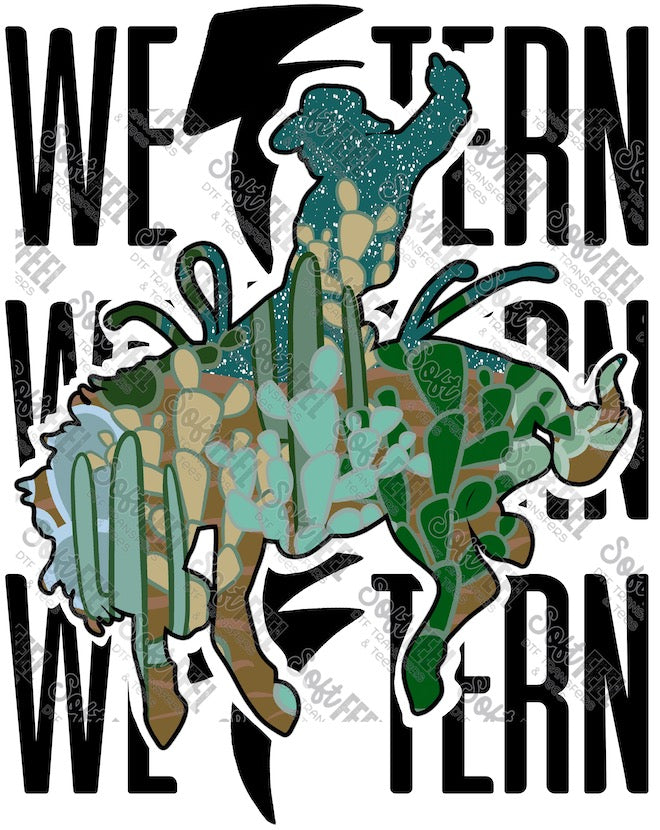 Western Bucking Bronco Aesthetic - Country Western - Direct To Film Transfer / DTF - Heat Press Clothing Transfer